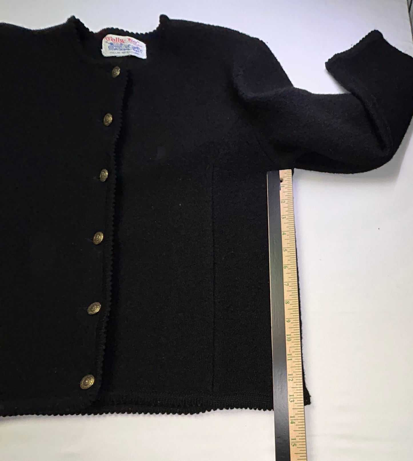 Vintage Tally-Ho Black Knit Cardigan Sweater Gold Button Front Women's