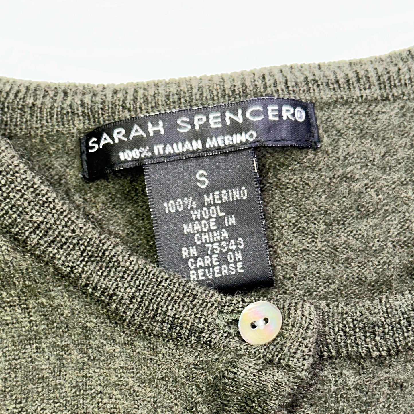 Sarah Spencer 100% Merino Wool Cardigan Olive Green Button Front Small