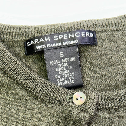 Sarah Spencer 100% Merino Wool Cardigan Olive Green Button Front Small