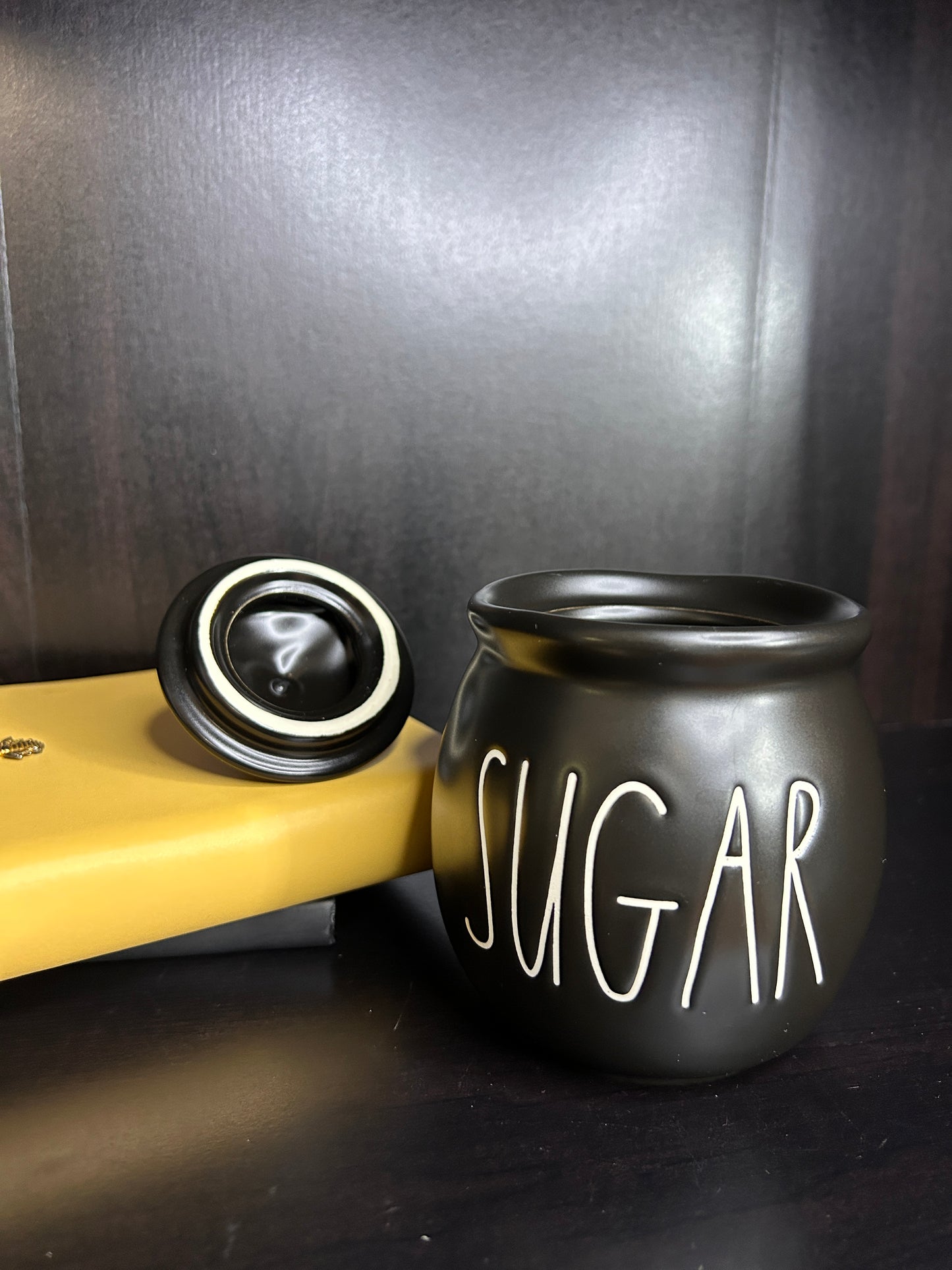 Rae Dunn SUGAR Canister with Lid - Matte Black Farmhouse Kitchen Storage