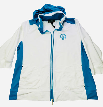 Lauren Ralph Lauren Active Jacket Womens 1X White Blue Full Zip Mock Neck Athletic
