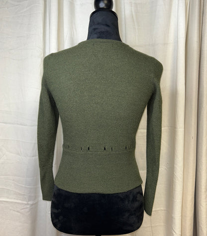 Sarah Spencer 100% Merino Wool Cardigan Olive Green Button Front Small