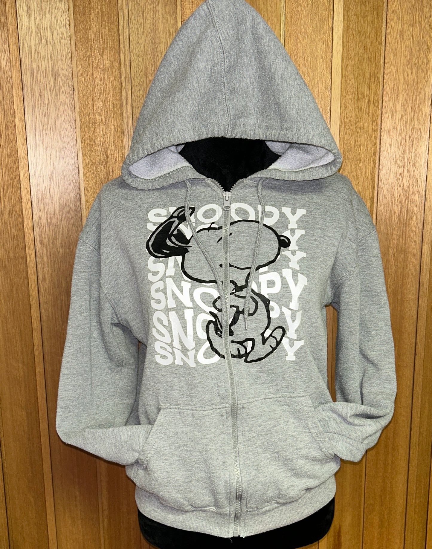 Peanuts Snoopy Full Zip Hoodie Sweatshirt Gray Size Small Fleece Lined Graphic
