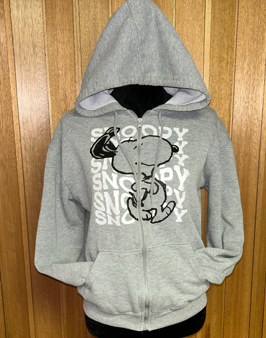 Peanuts Snoopy Full Zip Hoodie Sweatshirt Gray Size Small Fleece Lined Graphic