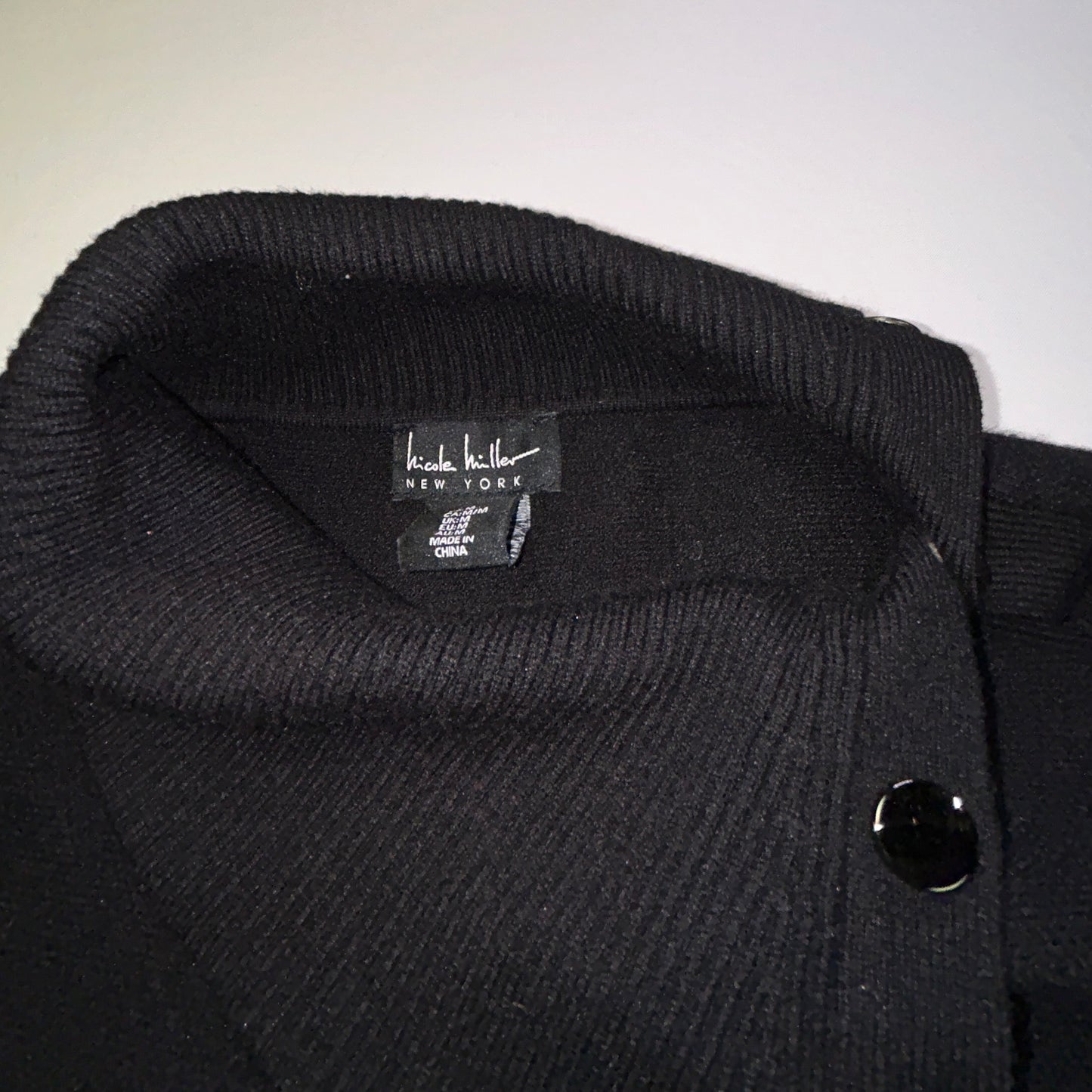 Nicole Miller New York Black Cowl Neck Sweater Button Detail Women's Medium
