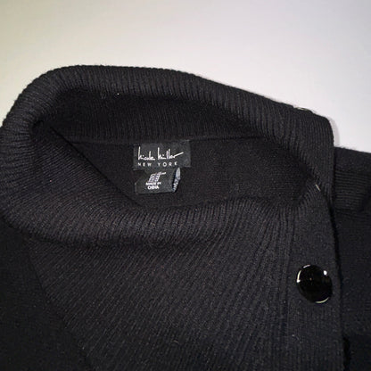 Nicole Miller New York Black Cowl Neck Sweater Button Detail Women's Medium