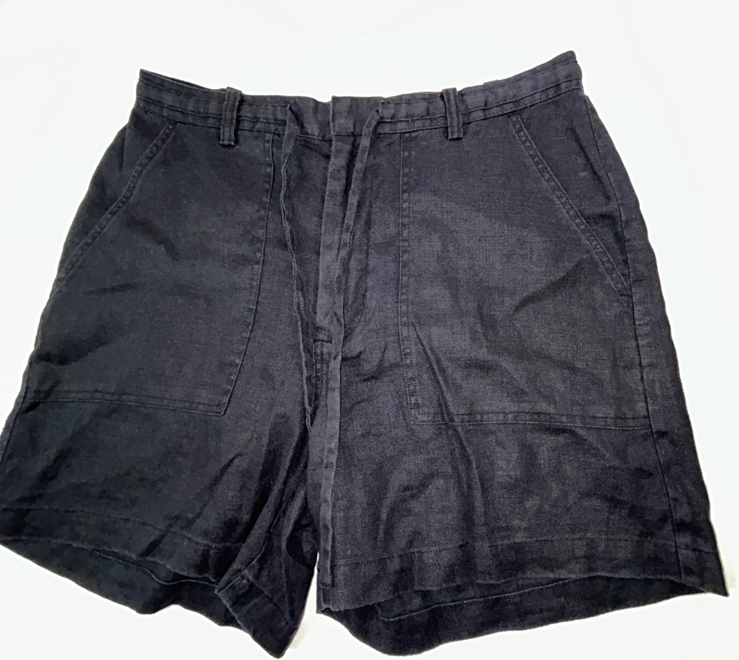 Eddie Bauer 100% Linen Shorts Women's Size 10 Black Drawstring Casual
