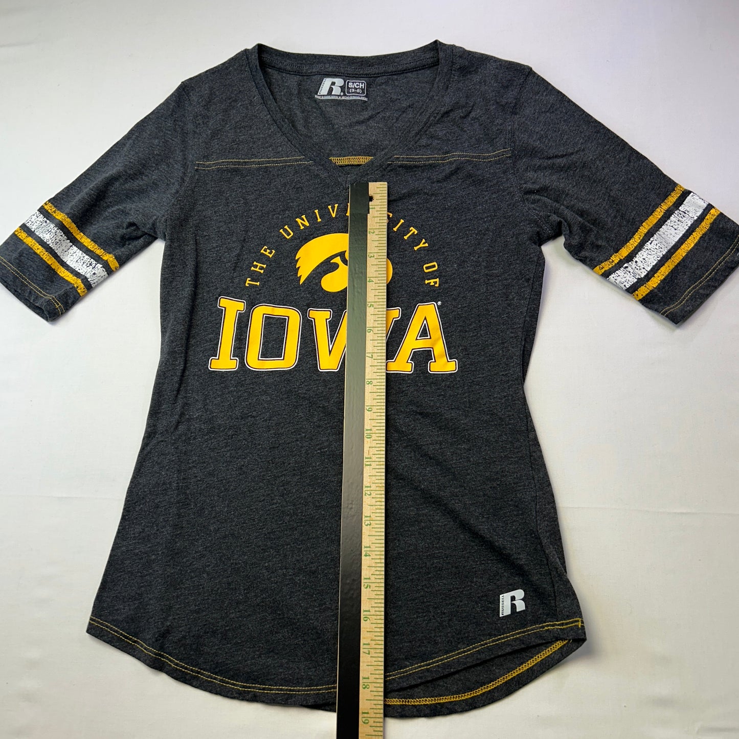 University of Iowa Hawkeyes Women's V-Neck Football Style Tee Gray Size Small