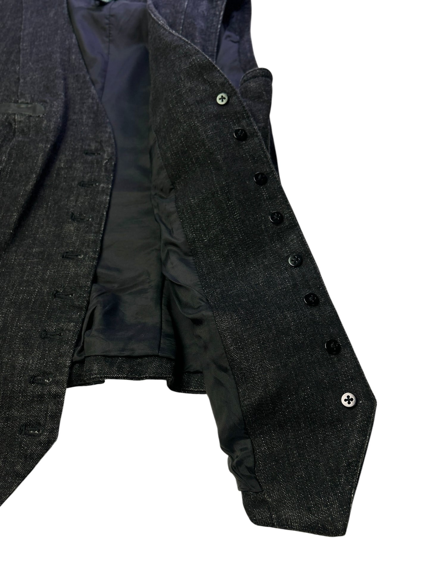 Ralph Lauren Jeans Co. Denim Vest Womens Medium Black Button Front Leather Trim