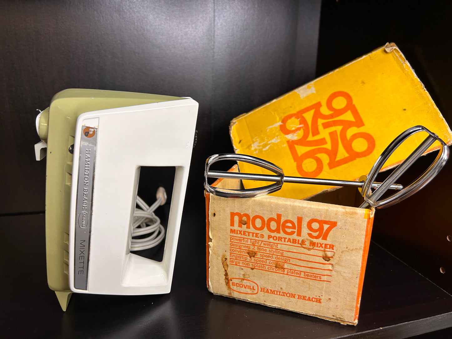 Vintage Hamilton Beach Model 97 Mixette Hand Mixer with Box & Manual – Working 1970 Kitchen Appliance