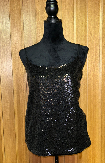 Joe Fresh Black Sequin Tank Top Women's Large Layered Party Holiday Cami