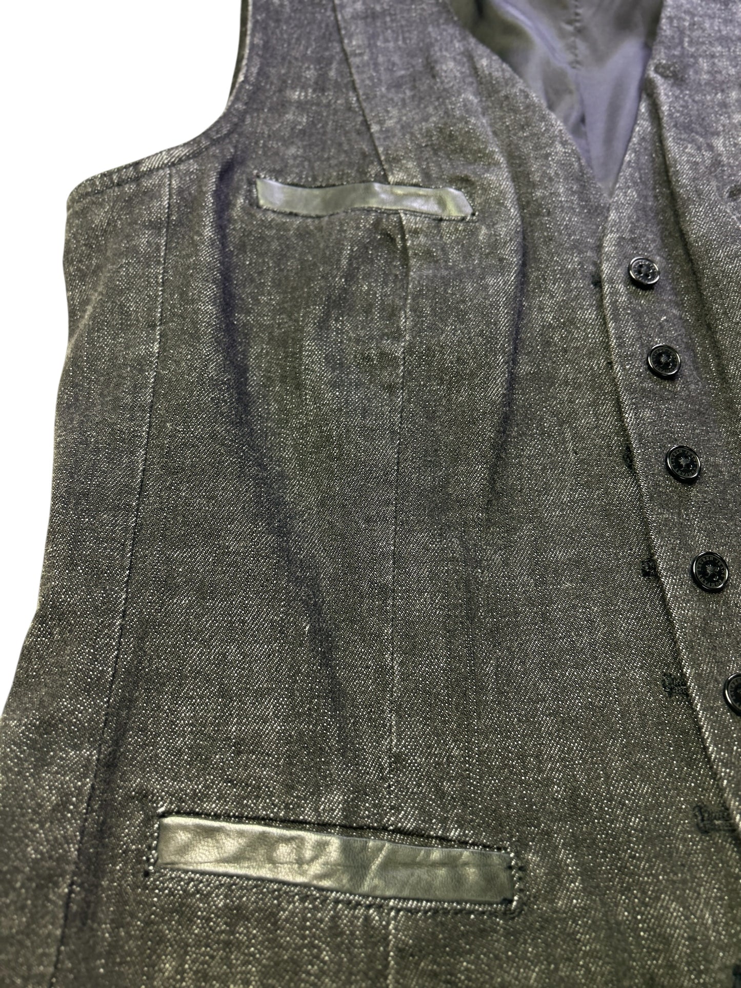Ralph Lauren Jeans Co. Denim Vest Womens Medium Black Button Front Leather Trim