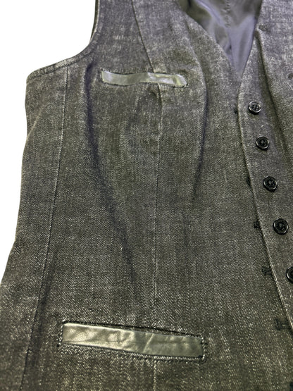 Ralph Lauren Jeans Co. Denim Vest Womens Medium Black Button Front Leather Trim