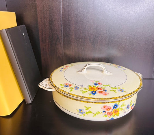 Vintage Johnson Bros Covered Dish Floral Pattern with Gold Trim Pareek England