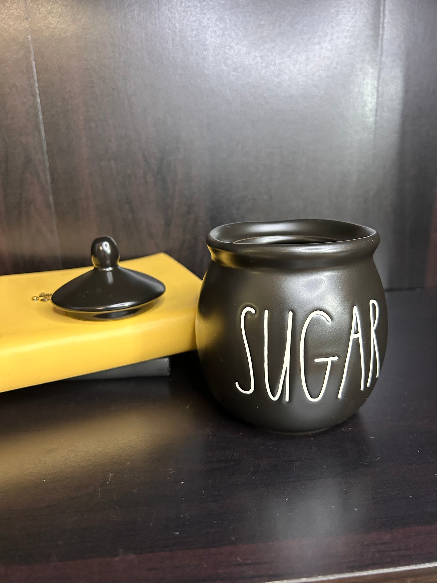 Rae Dunn SUGAR Canister with Lid - Matte Black Farmhouse Kitchen Storage