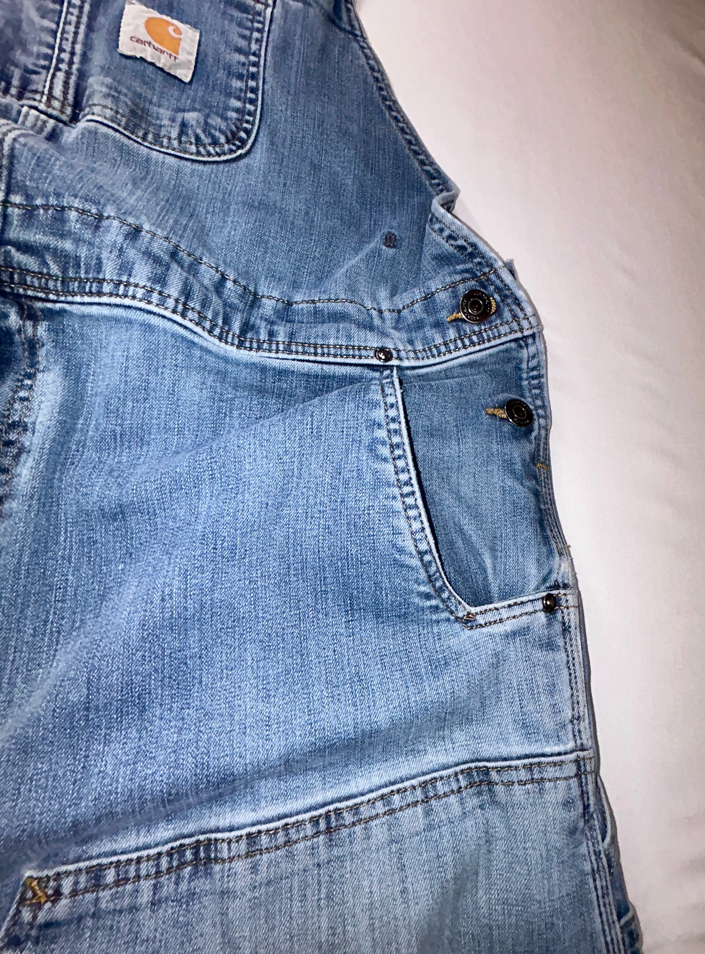 Carhartt Bib Overalls Men's 44x30 Light Wash Denim Carpenter Workwear Y2K