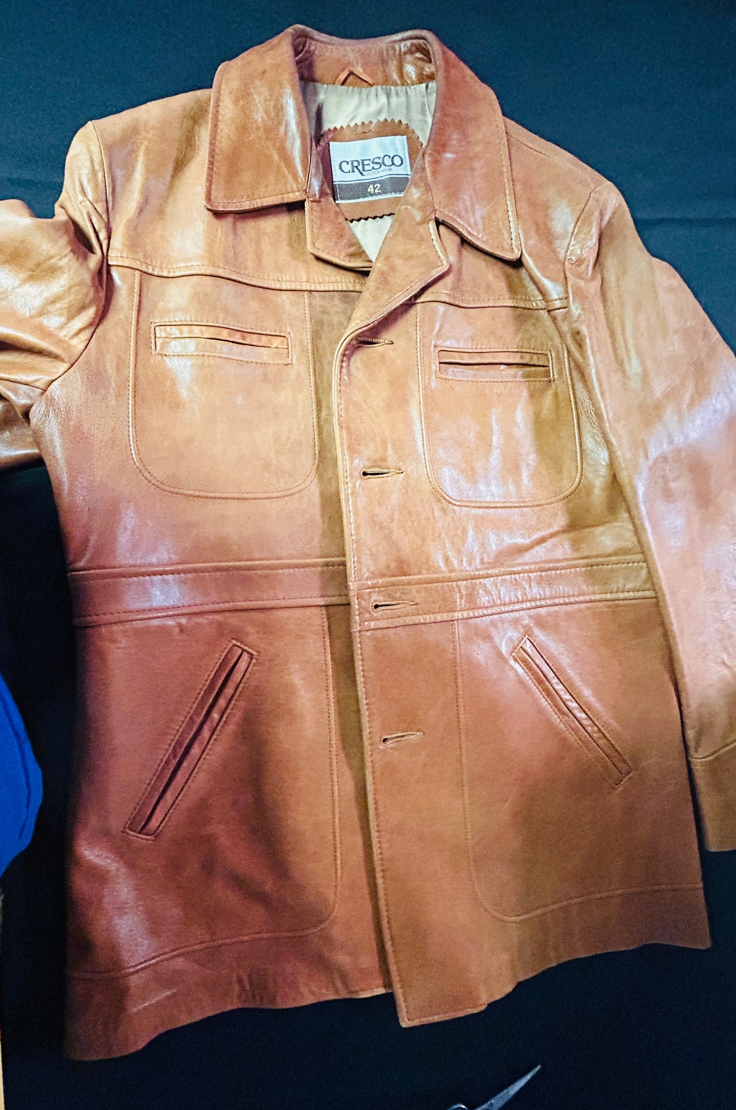 Vintage 70s Men's Cresco Leather Jacket Tan/Cognac Size 42 Men
