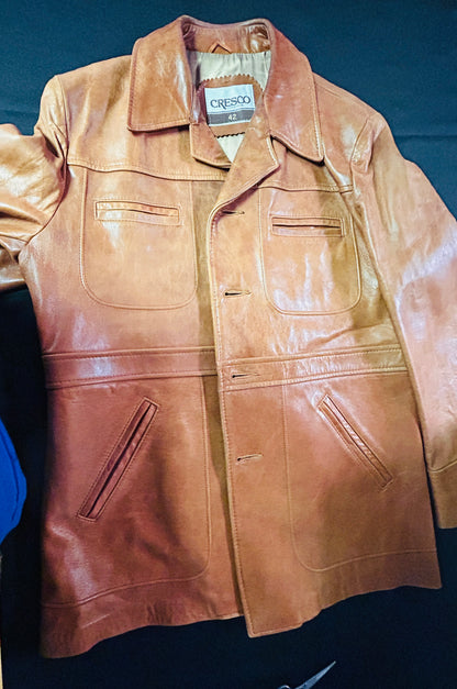 Vintage 70s Men's Cresco Leather Jacket Tan/Cognac Size 42 Men