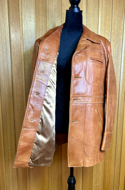 Vintage 70s Men's Cresco Leather Jacket Tan/Cognac Size 42 Men