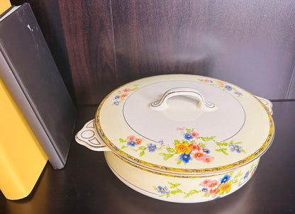 Vintage Johnson Bros Covered Dish Floral Pattern with Gold Trim Pareek England