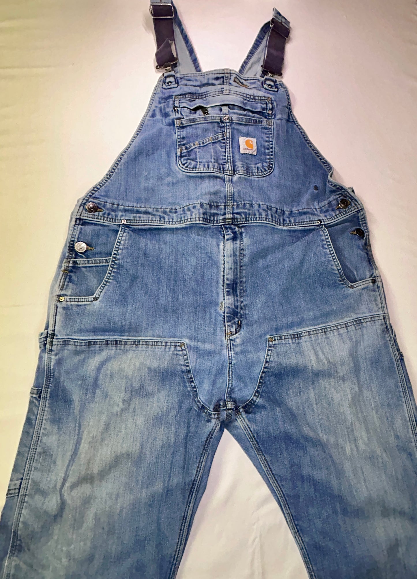Carhartt Bib Overalls Men's 44x30 Light Wash Denim Carpenter Workwear Y2K