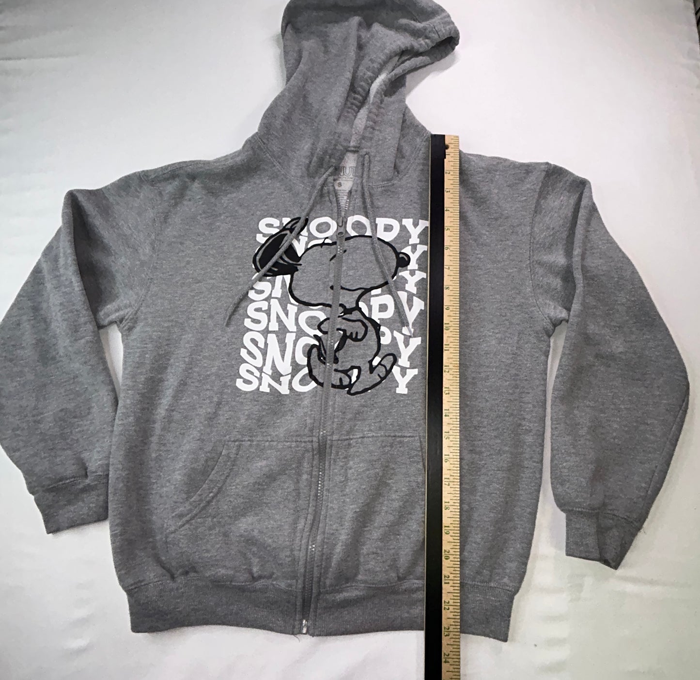 Peanuts Snoopy Full Zip Hoodie Sweatshirt Gray Size Small Fleece Lined Graphic