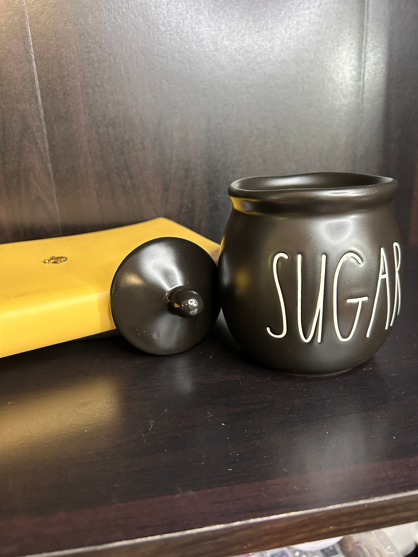 Rae Dunn SUGAR Canister with Lid - Matte Black Farmhouse Kitchen Storage