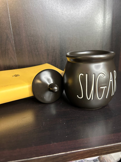 Rae Dunn SUGAR Canister with Lid - Matte Black Farmhouse Kitchen Storage