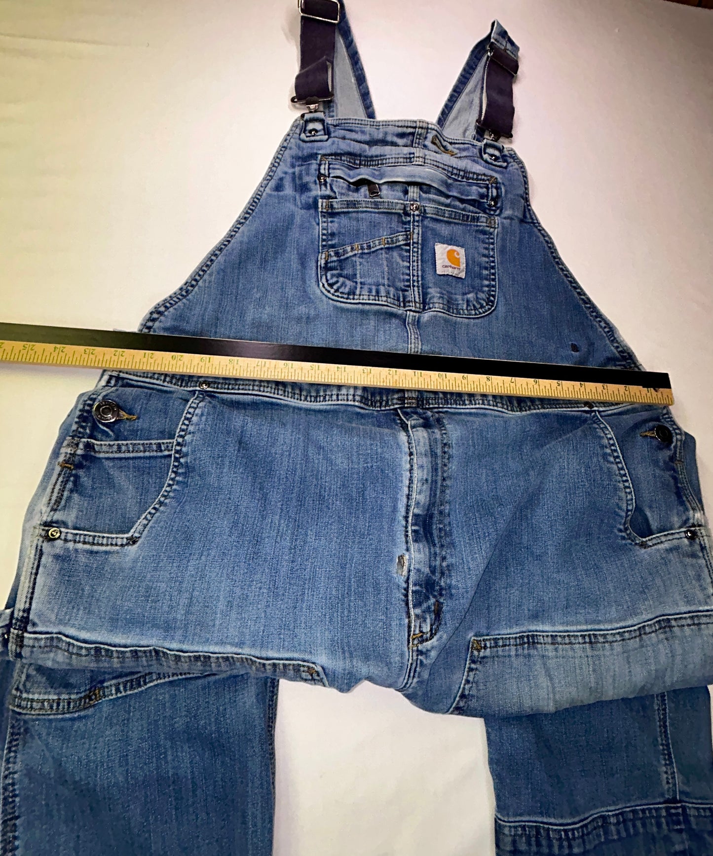 Carhartt Bib Overalls Men's 44x30 Light Wash Denim Carpenter Workwear Y2K
