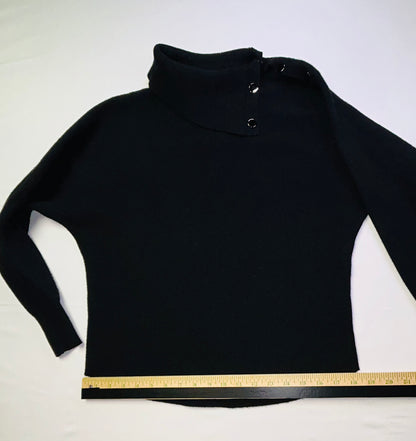 Nicole Miller New York Black Cowl Neck Sweater Button Detail Women's Medium