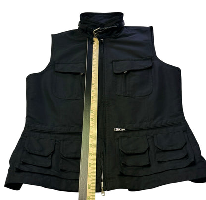 Lauren Ralph Lauren Utility Vest Womens Medium Black Zip Front Belted Collar Safari