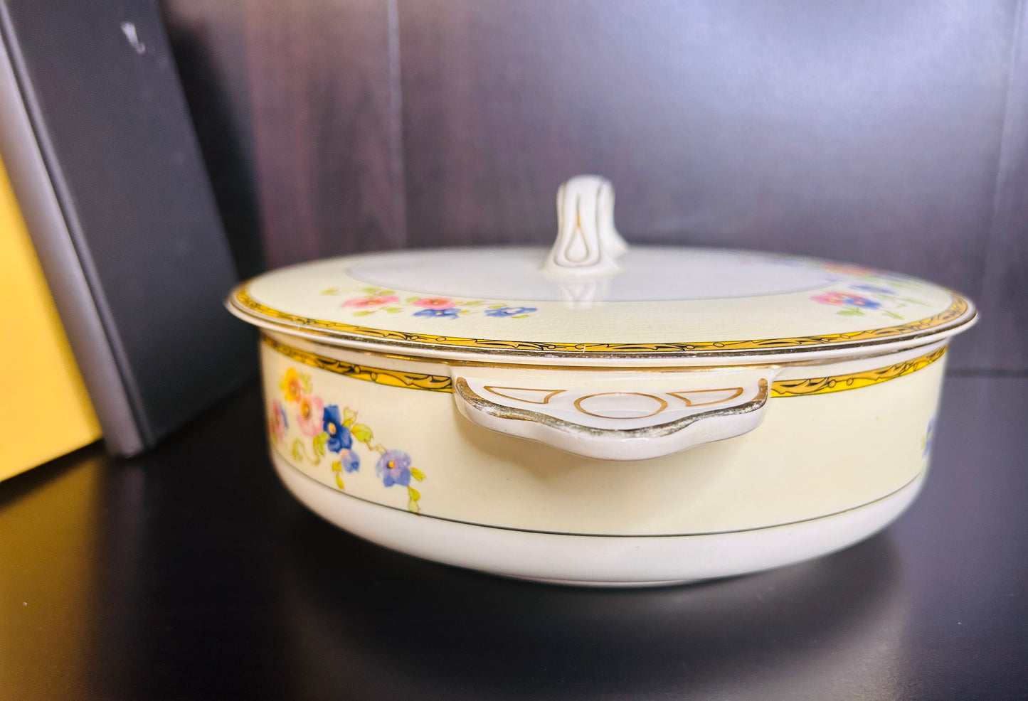 Vintage Johnson Bros Covered Dish Floral Pattern with Gold Trim Pareek England