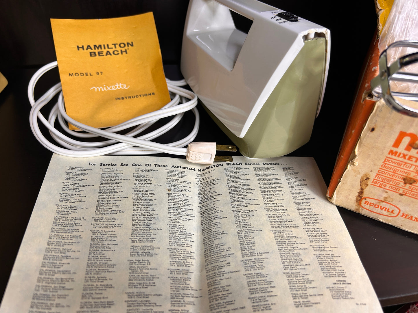 Vintage Hamilton Beach Model 97 Mixette Hand Mixer with Box & Manual – Working 1970 Kitchen Appliance
